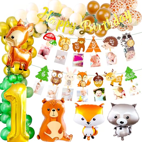 LaVenty Woodland Party Dekorationen Tier Geburtstag Dekorationen 1 Jahr alt Geburtstag Dekorationen Wild One Birthday Banner Party Supplies von LaVenty