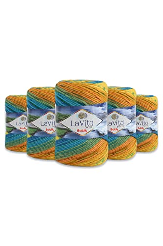 LaVita Yarn BATIK Handstrickgarn, Wolle 5-Teilige Packung, 100% Micro Acryl Sportgarn, 1 Ball 100 gr, 170mt… (DG05) von LaVita Yarn