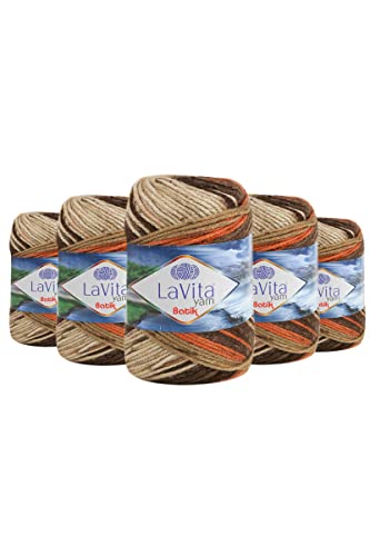 LaVita Yarn BATIK Handstrickgarn, Wolle 5-Teilige Packung, 100% Micro Acryl Sportgarn, 1 Ball 100 gr, 170mt… (DG07) von LaVita Yarn