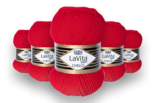 LaVita Yarn CHELLS Handstrickgarn, Wolle 5-Teilige Packung, 100% Acryl 1 Ball 100 gr 170mt (9578) von LaVita Yarn