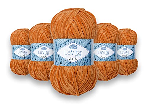 LaVita Yarn VELUR Handstrickgarn, Wolle 5 Stück Packung, 100% Micro Polyester Garn, 1 Knäuel 100 gr, 120 mt (7211-Cobalt) von LaVita Yarn