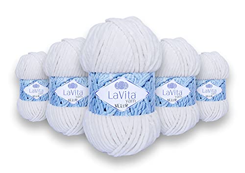 LaVita Yarn VELUR Handstrickgarn, Wolle 5-Teilige Packung,100% Micro Polyester Sportgarn, 1 Ball 100 gr, 120 mt… (1040) von LaVita Yarn