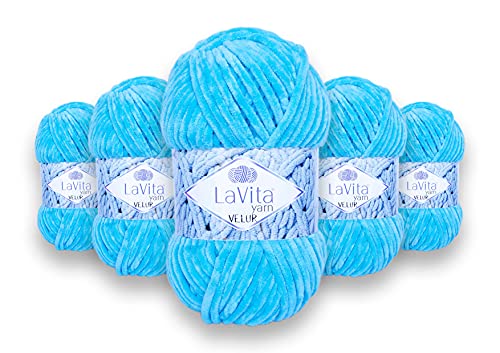 LaVita Yarn VELUR Handstrickgarn, Wolle 5-Teilige Packung,100% Micro Polyester Sportgarn, 1 Ball 100 gr, 120 mt… (5801) von LaVita Yarn