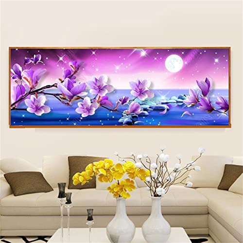 5D Diamond Painting Groß Orchidee lila Blume,Diamant Painting Bilder Erwachsene 100x50cm,DIY 5D Diamant malen nach zahlen Set Kinder,mit Voll Zubehör,Gemälde Wohnzimmer Schlafzimmer Büro Wand Deko von Laahoo