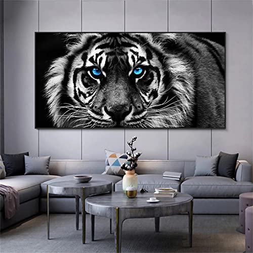 5D Diamond Painting Groß Tiger schwarz weiß,Diamant Painting Bilder Erwachsene 150x50cm,DIY 5D Diamant malen nach zahlen Set Kinder,mit Voll Zubehör,Gemälde Wohnzimmer Schlafzimmer Büro Wand Deko von Laahoo