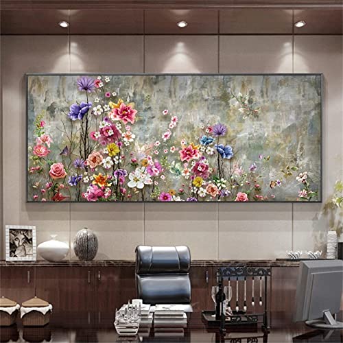 5D Diamond Painting Groß bunte Blume,Diamant Painting Bilder Erwachsene 120x40cm,DIY 5D Diamant malen nach zahlen Set Kinder,mit Voll Zubehör,Gemälde Wohnzimmer Schlafzimmer Büro Wand/Eingang Deko von Laahoo