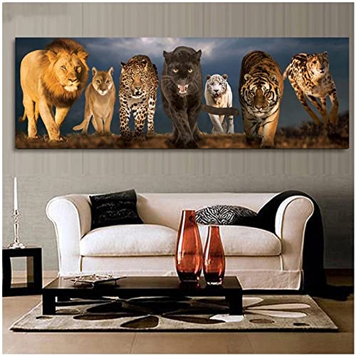 Diamond Painting Set,5D Diamant Painting Bilder,DIY Malen Nach Zahlen Erwachsene Kinder Stickerei,Daiments Painting Eckige Steine,Groß xxl Leinwand Art dots Kits,Deko Wohnzimmer,Waldtier Tiger 90x30cm von Laahoo