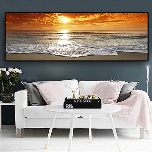 Diamond Painting Set,5D Diamant Painting Bilder,DIY Malen Nach Zahlen Erwachsene Stickerei,Daiments Painting Eckige Steine,Groß Diamond Art dots,Home Wall Décor,Landschaft Meer Sonnenuntergang 60x30cm von Laahoo