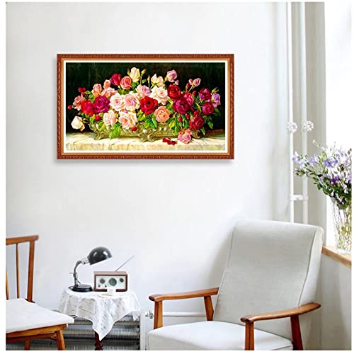 Laahoo Diamond Painting Set,5D Diamant Painting Bilder,DIY Malen Nach Zahlen Erwachsene Kinder Stickerei,Daiments Painting Eckige Steine,Groß xxl Leinwand Art dots Kits,Deko Wohnzimmer,Blumen 60x30cm von Laahoo