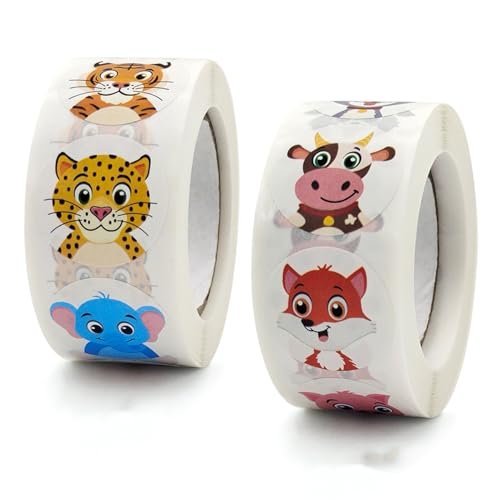 1000 Stück Tier Belohnungsaufkleber Rolle Kinder Animal Sticker Rolle 2.5cm Selbstklebende Runde Belohnungs Sticker mit 16 ArtenTier von Labbe