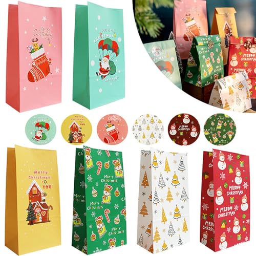 Labbe Geschenktüten Weihnachten, 12 Stück Papiertüten Weihnachten mit Stickern, Bunte Geschenkbeutel Klein Papier Tüten … von Labbe