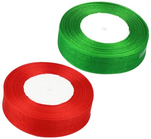 Organza Bänder,Geschenkband 2er Packung 20mm x 22m Glitzerbesätze Dekorative Bänder für Geschenkverpackungen (Rot, Grün) von Labbe