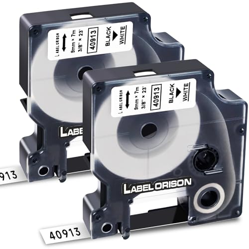 Label Orison 40913 9mm Kompatibel mit Dymo Label Maker Nachfüllungen für Dymo D1 Label Tape, LabelManager 100 160 200 210D 280 500TS 420P 360D, Schwarz auf Weiß, (9mm X 7m), 2X von Label Orison