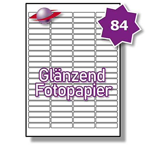 84 Pro Blatt, 5 Blätter, 420 Etiketten. Label Planet® A4 Glänzend Weiß Fotoqualität Papier Etiketten Für Tintenstrahl und Laserdrucker 46 x 11.1mm, LP84/46 GWPQ. von Label Planet