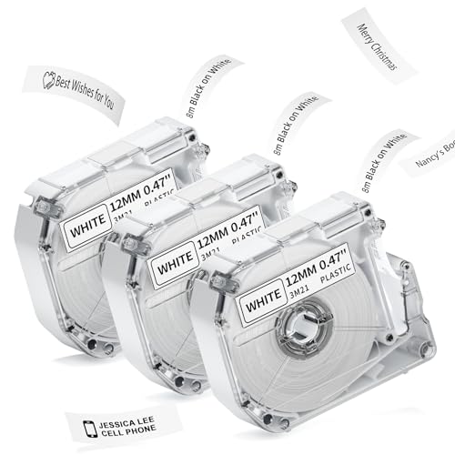 M960 Thermische Synthese Etikett - Schwarz auf Weiß, 12mm*8m Thermosynthetikpapier für sortierte Artikel Etikettierung, Kompatibel mit Brother P Touch PT-M95 PT-110 PT-100 PT-85 PT-70 PT-65 von LabelCreate