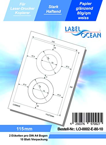 LabelOcean LO-0002-E-80-10 Universal Etiketten, 10 Blatt 80g/qm, Hochwertiges Papier von LabelOcean