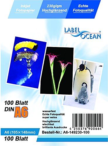 LabelOcean LO – 100 Blatt Fotopapier A6 105 x 148 mm Premium Hochglanz 230 g von LabelOcean