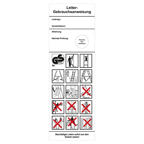 Labelident Grundplaketten für Prüfplaketten 50 x 150 mm - Leiter-Gebrauchsanweisung - 500 Grundetiketten auf Rolle, Polyethylen selbstklebend, weiß-schwarz-rot von Labelident