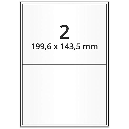 Labelident Inkjet Haftetiketten DIN A4-199,6 x 143,5 mm - 200 Papieretiketten selbstklebend auf 100 Blatt, hochglänzend, weiß, Tintenstrahl Etiketten beschichtet von Labelident