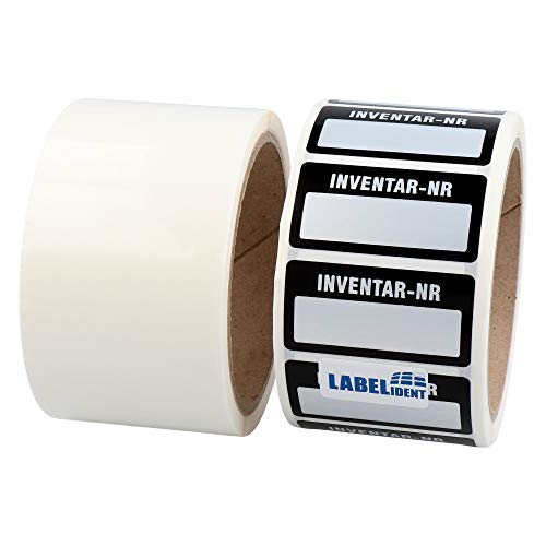 Labelident Inventaretiketten schwarz-silber - Inventar-Nr.: - 50,8 x 25,4 mm - 1.000 Inventaraufkleber auf 1 Rolle(n), Polyester, selbstklebend von Labelident