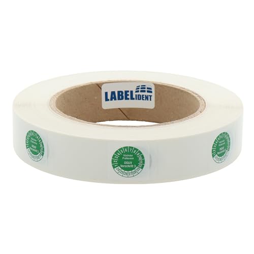 Labelident Kabelprüfplaketten 20 x 50 mm für Kabel-Ø 6,0 bis 12,0 mm - Nächster Prüftermin DGUV Vorschrift 3-1.000 Prüfplaketten auf Rolle 2024-2029, Vinyl grün-weiß von Labelident