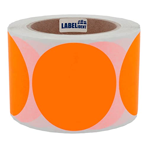 Labelident Markierungspunkte leuchtorange - Ø 75 mm - 500 bunte Klebepunkte auf 1 Rolle(n), 3 Zoll Rollenkern, Papier, Inventuretiketten selbstklebend von Labelident