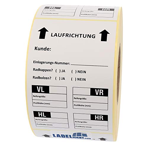 Labelident Reifenaufkleber für Einlagerung, Papier weiß, 100 x 150 mm, 500 Etiketten auf 1 Rolle(n), extrem permanent, Trägerperfo. von Labelident