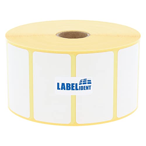 Labelident Thermo-Eco Papier auf Rolle - 57,15 x 31,75 mm - 2.100 BPA-freie Thermodirekt Etiketten auf 1 Zoll (25,4 mm) Rolle für Desktopdrucker, wieder ablösbar von Labelident