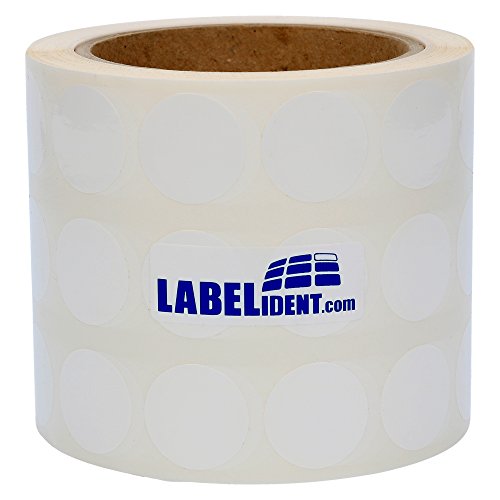 Labelident Thermotransfer-Etiketten auf Rolle weiß - Ø 30 mm rund - 3000 Polypropylen PP Etiketten, 3 Zoll für Standard- und Industriedrucker, glänzend, wieder ablösbar von Labelident