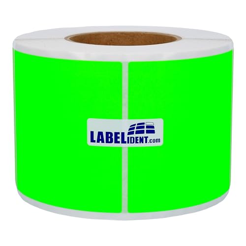 Labelident Thermotransfer-Etiketten in leuchtgrün - 100 x 100 mm - 1.000 Rollenetiketten auf 3 Zoll (76,2 mm) Rolle, Papier, selbstklebend von Labelident