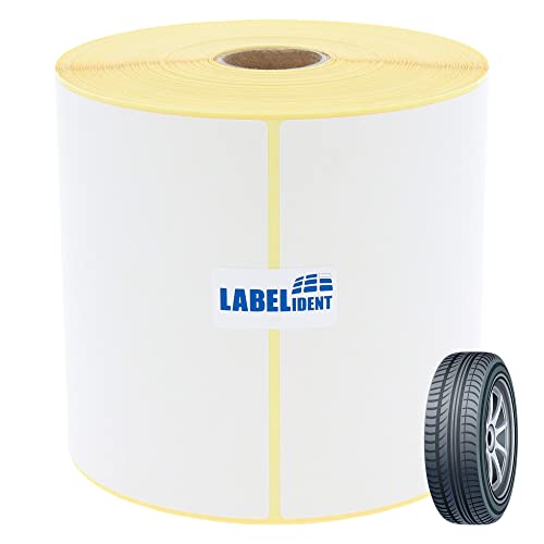 Labelident Thermotransfer-Etiketten extrem permanent - 100 x 150 mm - 250 Reifenetiketten auf 1 Zoll Rollenkern für Desktopdrucker, Papier, seidenmatt, Trägerperfo. von Labelident