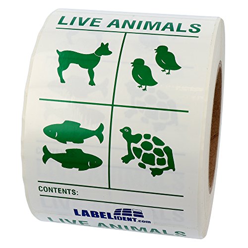 Labelident Transportaufkleber - enthält lebende Tiere - 100 x 150 mm, 500 Verpackungskennzeichen auf 3 Zoll (76,2 mm) Rolle von Labelident