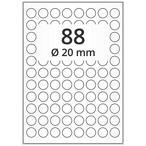 Labelident Universal Etiketten weiß - Ø 20 mm - 44.000 Papieretiketten rund selbstklebend auf 500 DIN A4 Bogen, Laseretiketten matt von Labelident