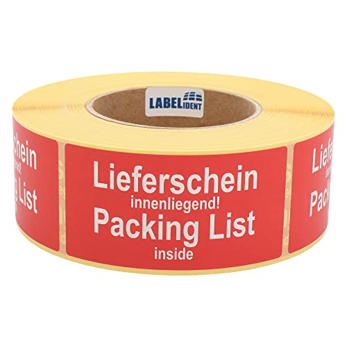 Labelident Warnetiketten auf Rolle 100 x 50 mm - Lieferschein innenliegend! Packing list inside - 1000 Versandaufkleber auf 1 Rolle(n), 3 Zoll Kern, Papier selbstklebend, weiß von Labelident