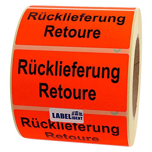 Labelident Warnetiketten 100 x 50 mm - Rücklieferung - Retoure - 1.000 Versandaufkleber auf 1 Rolle(n), 3 Zoll (76,2 mm) Kern, Papier selbstklebend von Labelident