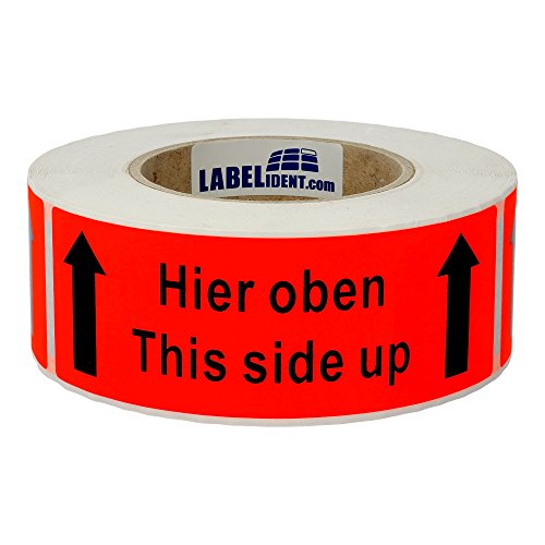 Labelident Warnetiketten 150 x 50 mm - Hier oben/This side up - 500 Versandaufkleber auf 1 Rolle(n), 3 Zoll (76,2 mm) Kern, Papier selbstklebend von Labelident