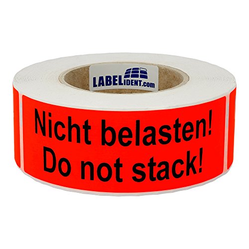 Labelident Warnetiketten 150 x 50 mm - Nicht belasten! Do not stack! - 500 Versandaufkleber auf 1 Rolle(n), 3 Zoll (76,2 mm) Kern, Papier selbstklebend von Labelident