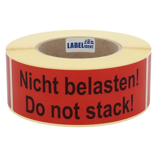 Labelident Warnetiketten 150 x 50 mm - Nicht belasten! Do not stack! - 500 Versandaufkleber auf 1 Rolle(n), 3 Zoll (76,2 mm) Kern, Papier selbstklebend von Labelident