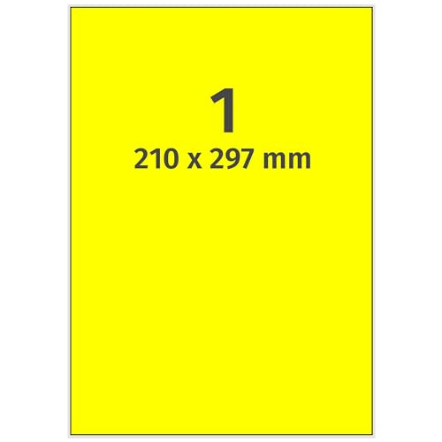 Labelident farbige Etiketten DIN A4 leuchtgelb - 210 x 297 mm - 100 Papier Farbetiketten auf 100 Blatt, Laser Etiketten farbig selbstklebend, bedruckbar von Labelident