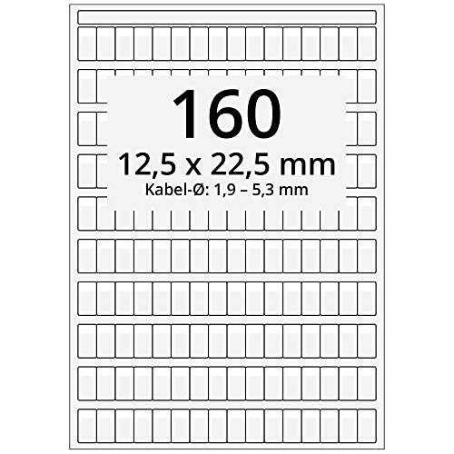 Labelident selbstlaminierende Kabeletiketten, transparent - 12,5 x 22,5 mm - 16.000 Kabelmarkierer selbstklebend auf 100 DIN A4 Bogen, glänzend, für Kabel-Ø 1,9 bis 5,3 mm von Labelident