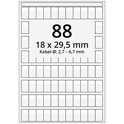 Labelident selbstlaminierende Kabeletiketten, transparent - 18 x 29,5 mm - 8.800 Kabelmarkierer selbstklebend auf 100 DIN A4 Bogen, glänzend, für Kabel-Ø 2,7 bis 6,7 mm von Labelident