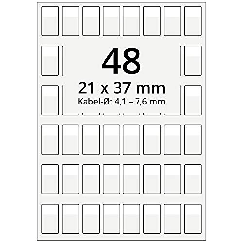 Labelident selbstlaminierende Kabeletiketten, transparent - 21 x 37 mm - 4.800 Kabelmarkierer selbstklebend auf 100 DIN A4 Bogen, glänzend, für Kabel-Ø 4,1 bis 7,6 mm von Labelident