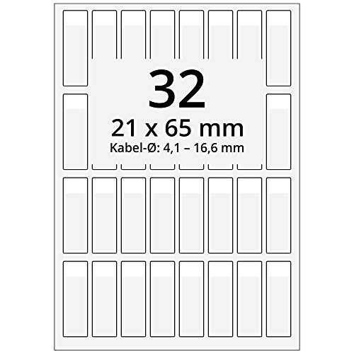 Labelident selbstlaminierende Kabeletiketten, transparent - 21 x 65 mm - 3.200 Kabelmarkierer selbstklebend auf 100 DIN A4 Bogen, glänzend, für Kabel-Ø 4,1 bis 16,6 mm von Labelident