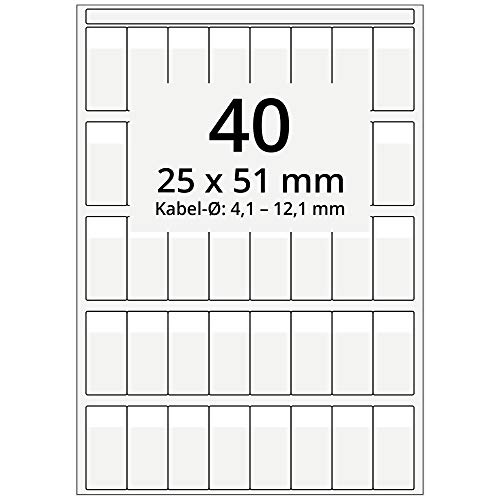 Labelident selbstlaminierende Kabeletiketten, transparent - 25 x 51 mm - 4.000 Kabelmarkierer selbstklebend auf 100 DIN A4 Bogen, glänzend, für Kabel-Ø 4,1 bis 12,1 mm von Labelident