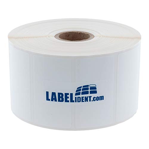 Labelident wasserfeste Thermotransfer Etiketten weiß - 55 x 30 mm - 2000 PP Polypropylen Etiketten auf 25 mm (1 Zoll) Rolle für Desktopdrucker, selbstklebend, glänzend von Labelident