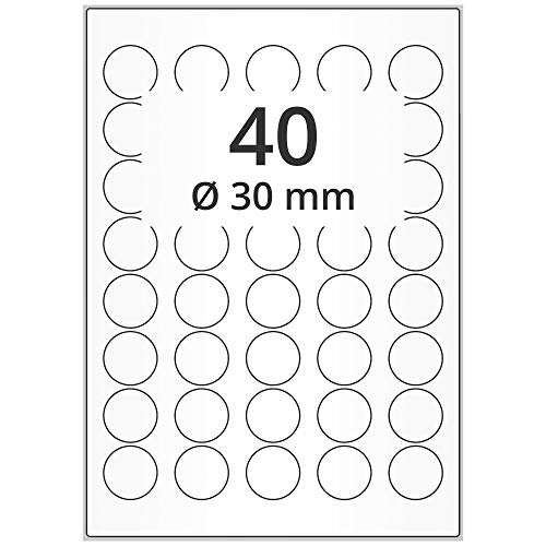 Labelident wetterfeste Folienetiketten - Ø 30 mm rund - 4.000 PET Polyester Etiketten transparent matt, beschichtet, selbstklebend, 100 DIN A4 Bogen von Labelident