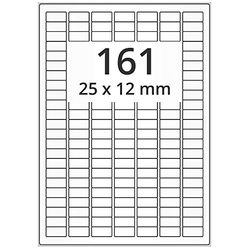 Labelident wetterfeste Folienetiketten weiß matt - 25 x 12 mm - 16.100 PET Polyester Etiketten feuchtigkeitsbeständig auf 100 DIN A4 Bogen, beschichtet, selbstklebend von Labelident