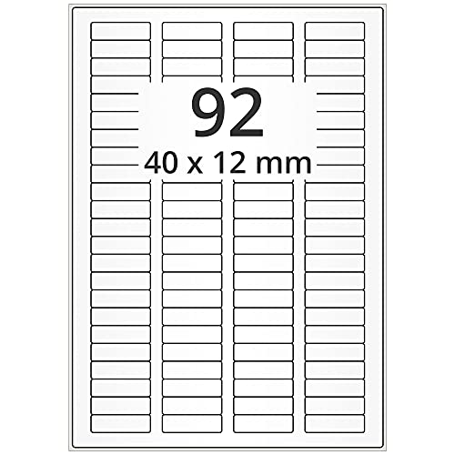 Labelident wetterfeste Folienetiketten weiß matt - 40 x 12 mm - 9.200 PET Polyester Etiketten feuchtigkeitsbeständig auf 100 DIN A4 Bogen, beschichtet, selbstklebend von Labelident