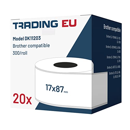 20x Label kompat. zu Brother DK11203 17 x 87 mm Ordnerregister-Etiketten 300 Label/Rolle + 1x wiederverwendbarer Wechselhalterung von Labeltrade