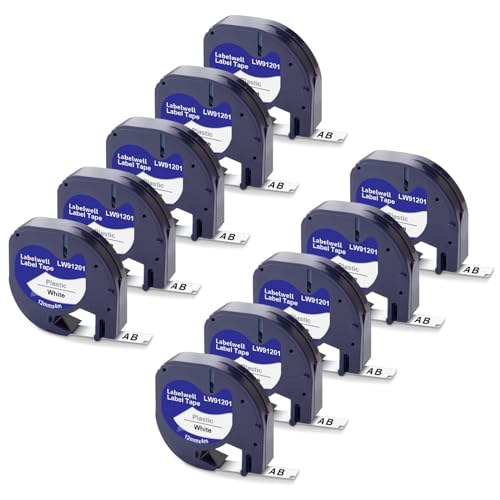 Labelwell 10x Kompatibel Etikettenband für Dymo Letratag Schriftband 91201 91221 S0721660 Kompatibel für Dymo Letratag XR 200B LT-100H LT-100T QX50 XM Beschriftungsgerät, 12mm x 4m Schwarz auf Weiß von Labelwell